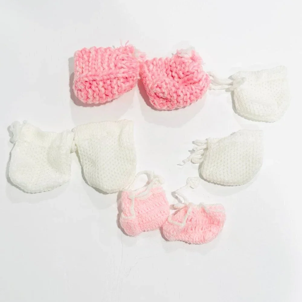 Vintage Handmade Knit Crochet Baby Booties & Mittens Lot